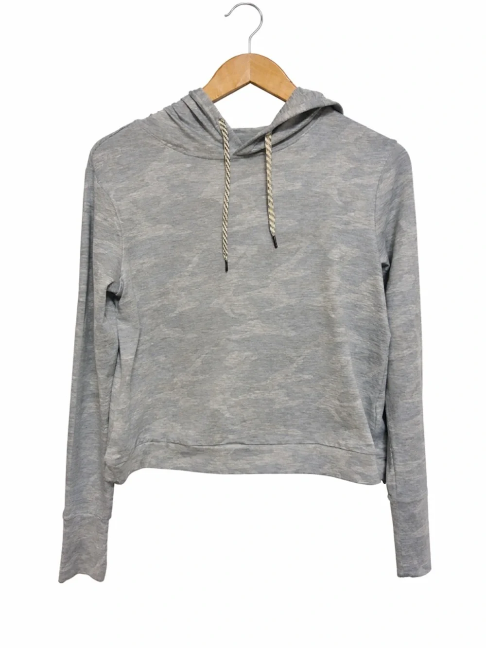 Gray Camo Cropped Hoodie Athleisure Lightweight Stretch Comfy - Picture 2 of 5